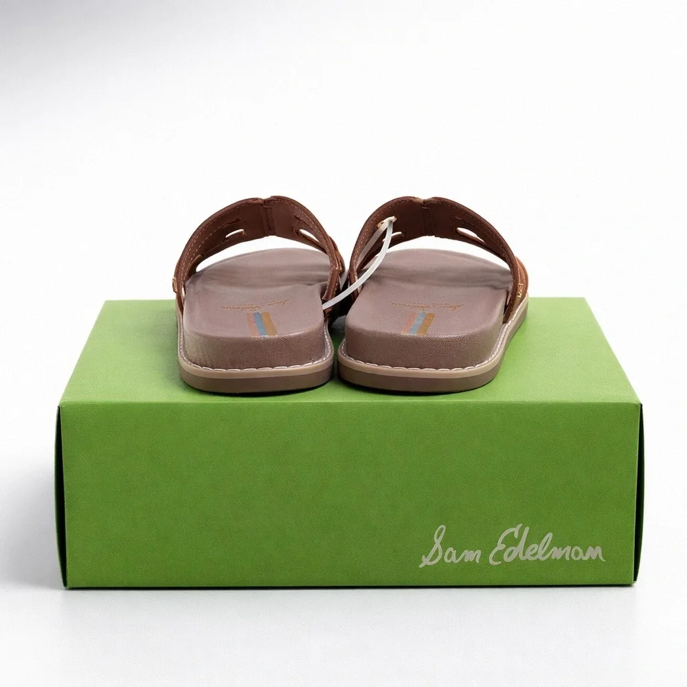 Sam Edelman Valeri Mini Leather Slide Sandals Girls 12 Saddle Brown NWT